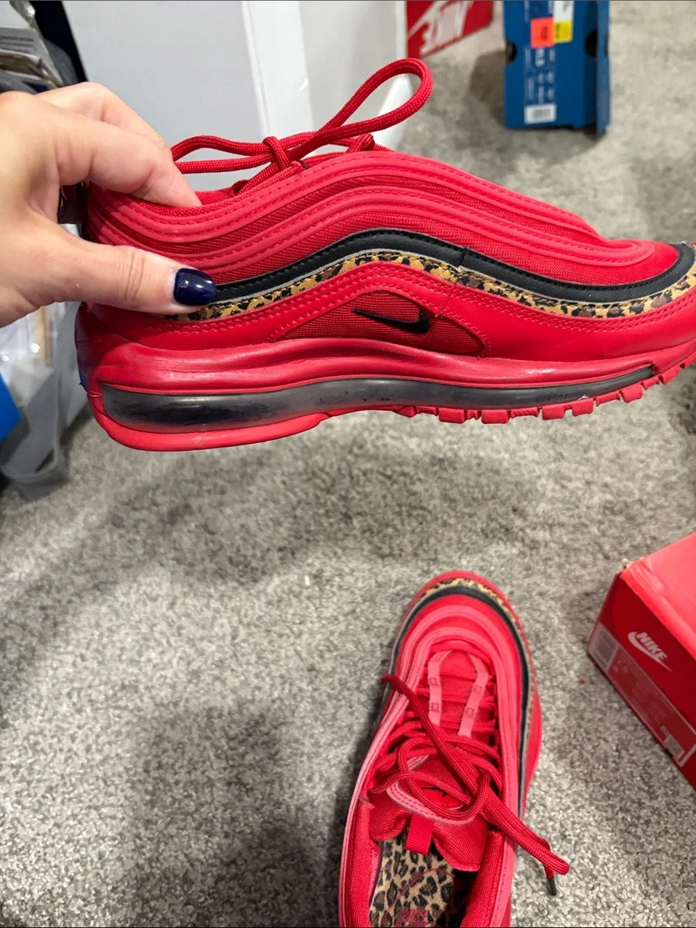 Nike Red Sneakers with Black and Leopard Trim